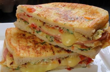 Cheese Egg Toast Breakfast Recipe | One Pan Egg Toast | Omelette Sandwich | Food Ocean