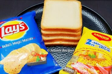 Lays, Bread & Maggi | 5 Minutes Recipe | Quick Evening Snacks Recipe | Cheese Burst Bread sandwich|