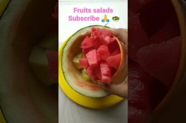 Fruits salad recipe . delicious rainbow fruit salad recipe . watermelon salad .  fruit chaat recipe