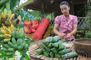 Traditional Khmer Cake banana sticky rice recipe in my village - Healthy food