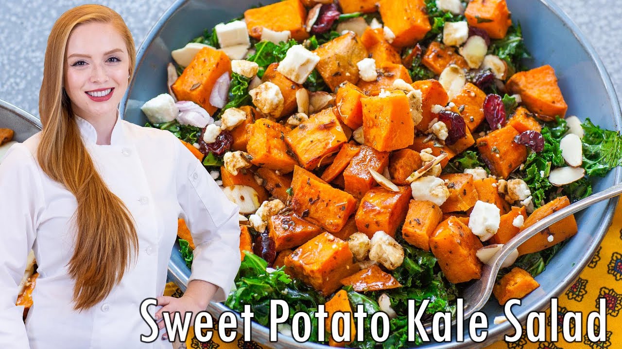 EASY Kale & Sweet Potato Salad Recipe!! With Almonds, Cranberries & Cheese!! EASY Kale & Sweet Potato Salad Recipe!! With Almonds, Cranberries & Cheese!!