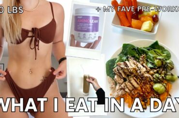 WHAT I EAT IN A DAY | simple, quick, & healthy meals + my favorite AminoLean pre workout!