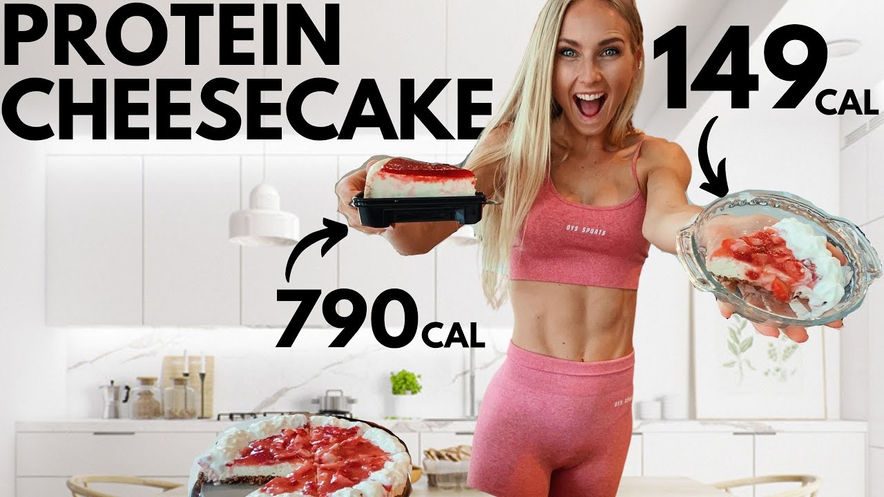 BEST PROTEIN CHEESECAKE EVER! Recreating Strawberry Cheesecake with lower calories & more protein BEST PROTEIN CHEESECAKE EVER! Recreating Strawberry Cheesecake with lower calories & more protein