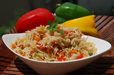 Carrot capsicum fried rice-Healthy lunch box recipe
