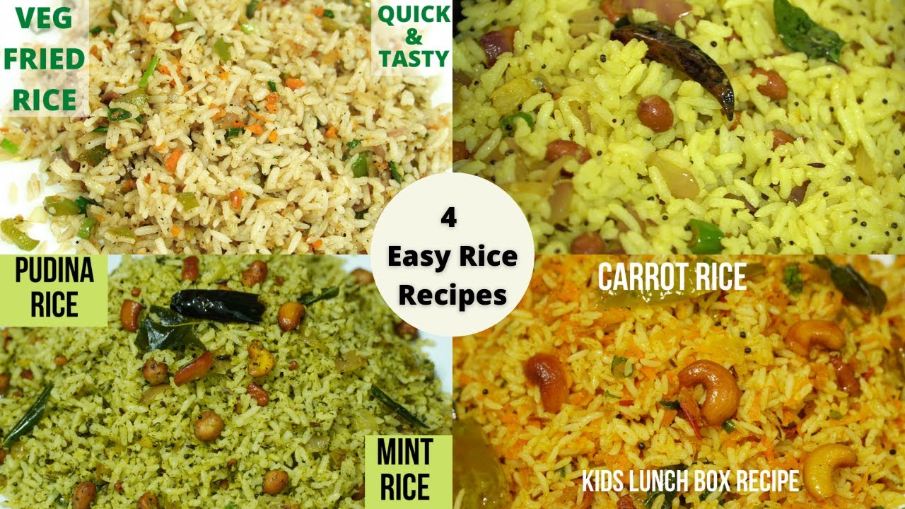 4 Easy Rice Breakfast/Lunch Recipes | Variety Rice Recipes | Lunch Box Recipes 4 Easy Rice Breakfast/Lunch Recipes | Variety Rice Recipes | Lunch Box Recipes
