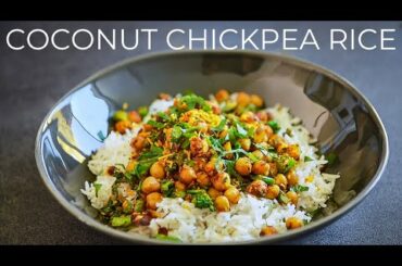 COCONUT CHICKPEA RICE RECIPE | EASY VEGAN DINNER IDEA | COCONUT MILK BASMATI RICE