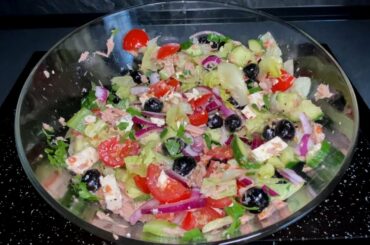Greek Salad with Feta, Olives, Tuna and vegetables  Healthy Salad