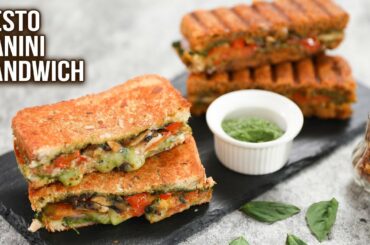 Pesto Panini Sandwich Recipe - 2 Ways | How To Make Sandwich On Tawa | Pesto Panini WIth Veggies