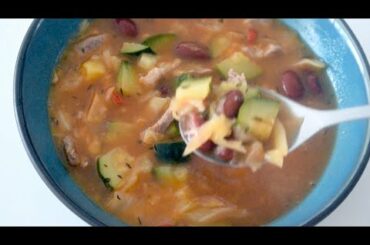 Sour cabbage, meat and beans in a soup # 105 Healthy recipes for weight loss