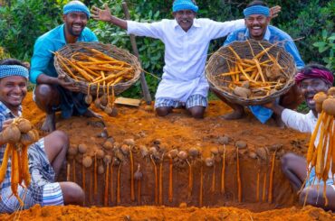 PALMYRA SPROUT | Harvesting | Panang Kilangu | Traditional Natural Snack Recipe Cooking in Village