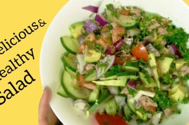 Delicious tuna, avocado, cucumber, and tomato salad -Very easy and healthy salad recipe #ASMR #salad