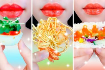 ASMR Boiled Egg Salad, Crispy Egg Noodle-Wrapped Shrimp, Healthy Salad Sandwich | Mukbang Sounds