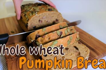 Vegan, No knead, but healthy & moist ~100 % Whole Wheat Pumpkin Loaf Recipe[Gourmet Apron 416]
