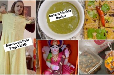 Healthy Instant DHOKLA Recipe for weight loss + Saraswati puja 2022 / Basant Panchami prep VLOG
