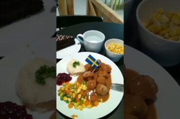 Healthy lunch idea | chicken meatballs, boiled vegetables, corn and chocolate cake