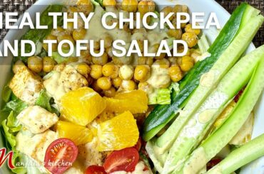 Healthy Chickpea and Tofu Salad with homemade dressing (vegan and gluten free) Recipe by Manjula