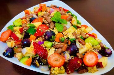 Healthy salad recipe for weight loss|Protein rich salad|Mixed vegetable and fruit salad|Diet salad