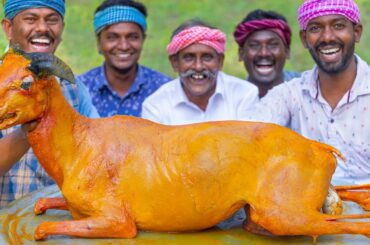 FULL GOAT !! | Mutton Inside Veggies | Cooking Whole Goat in BIG Vessel | Yummy Mutton Fry Recipe