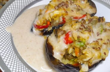 100% #healthy eggplant recipe stuffed with rice and oat bechamel sauce #eggplant_recipe