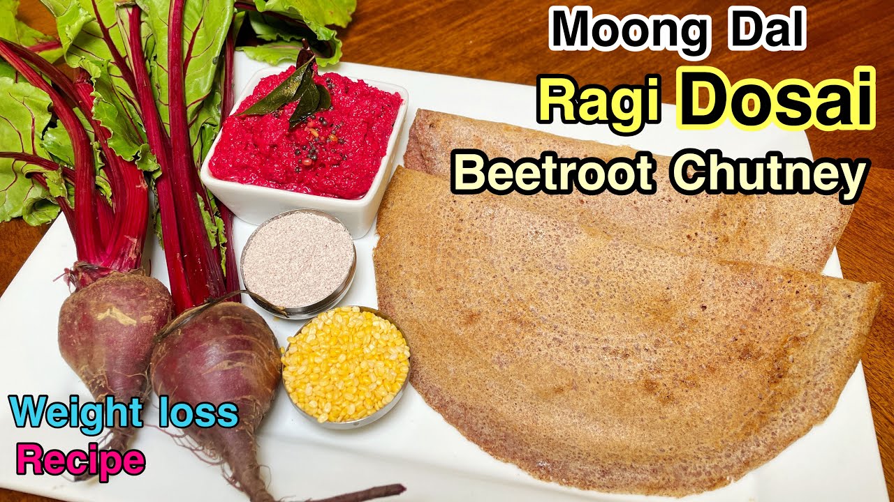 Ragi moong dhal Dosai/Beetroot chutney-Ragi moong dal dosa-Healthy weight loss recipe in tamil Ragi moong dhal Dosai/Beetroot chutney-Ragi moong dal dosa-Healthy weight loss recipe in tamil