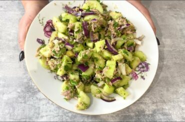 Delicious tuna, avocado and cucumber salad  Easy and healthy salad recipe! ASMR