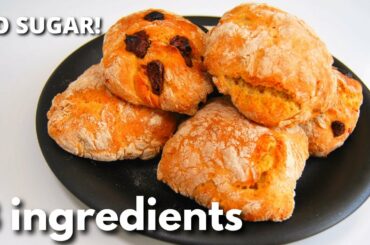 Vegan Bread Scones recipe made with 3 ingredients and without sugar! Healthy Scone Recipe