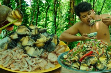 Snails Cooking And Eating | Healthy Snail Recipe | Cooking Snail Pork Prawn With Vegetable Salad.