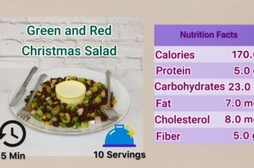 Healthy Green and Red Christmas Salad Recipe with Nutrition (low-calorie)