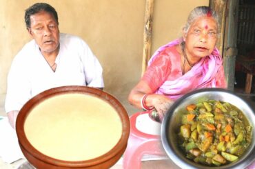 cooking and eating healthy VEGETABLE CURRY with hot rice by Village Grandmother/Country Life