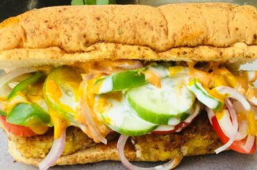 Aloo Patty Subway sandwich | Veg Subway Sandwich recipe | Healthy veggie Sub