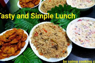 Tasty Lunch Recipe /Pulao with Macroni Raita and Potato Pakora / by Saima cooking Camp /#56