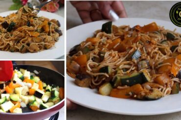 Stir-Fried Vegetable Spaghetti Recipe (veg  recipe) | Healthy weightloss veg spaghetti recipe