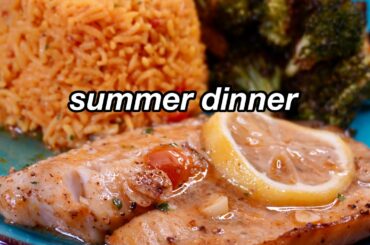 Healthy Summer Dinner Recipe! Baked Lemon & Garlic Tilapia / Old Bay Roasted Broccoli  / Yellow Rice