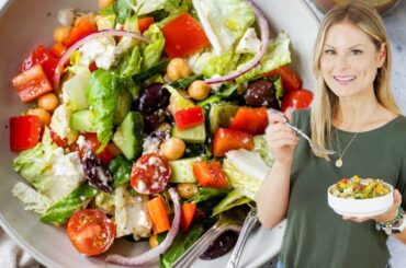 EASY GREEK SALAD RECIPE | with healthy dressing