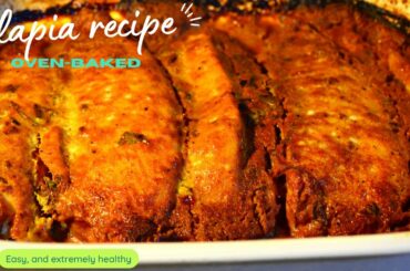 Tilapia recipe. Baked and healthy seafood cooking idea.