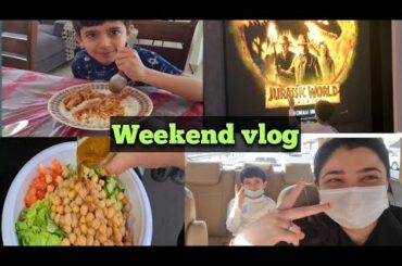 Weekend vlog. Healthy salad recipe. Going to see our Favourite movie Jurrasic World Dominion.