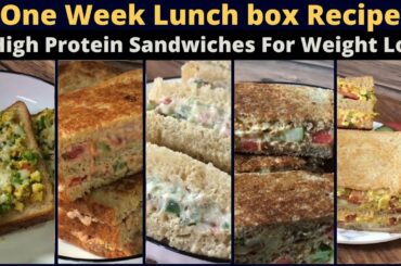 One Week Lunch / Tiffin Box Recipes | 6 High Protein Veg Sandwiches For Weight Loss | Quick Easy