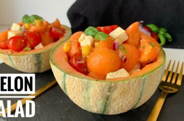 Deliciousnessly | HEALTHY SALAD RECIPE | MELON MEDITERRANEAN SALAD | Cantaloupe Melon Recipes
