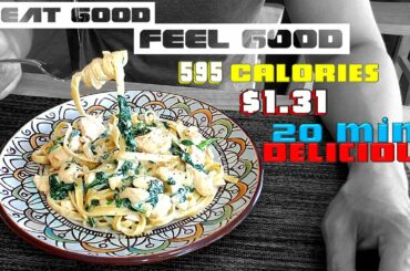 Cheap and Healthy Dinner with Creamy Chicken Pasta. Easy Dinner Recipe with Simple Ingredients.