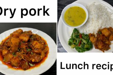 Pork Fry without oil/Simple Pork recipe/stir fry bock choy/zimbu fry dal/lunch recipe