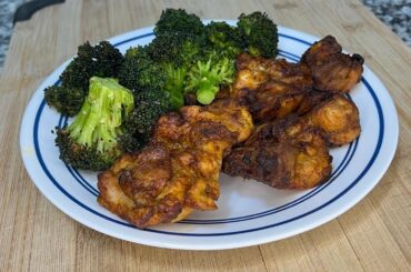 LOW CALORIE  Air-Fryer Chicken Thigh Recipe. Healthy, Juicy, & Delicious Air Fryer Chicken /Broccoli
