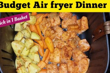Easy Air fried Salmon Bites and Roasted Potatoes Dinner Recipe With Carrots. Healthy Air fryer Meal