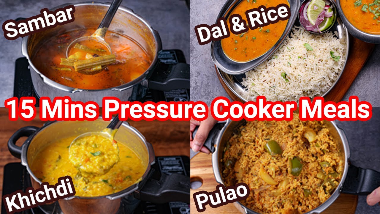 15 Mins Pressure Cooker Meals for Whole Family – Pulao, Khichdi, Dal & Sambar | Cooker Lunch Recipes 15 Mins Pressure Cooker Meals for Whole Family - Pulao, Khichdi, Dal & Sambar | Cooker Lunch Recipes