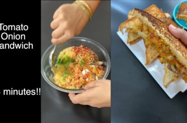 5 minute Crispy Onion Tomato Sandwich !! instant bread sandwich recipe