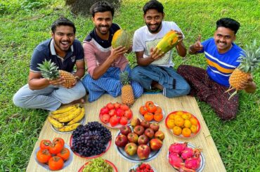 FRUIT SALAD | Colourful Healthy Fruits mixed salad recipe | Fruits Cutting and Eating in Village