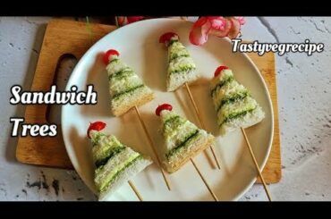 Quick Christmas tree recipe | Sandwich Trees | Veg cheese sandwich | snacks ideas vegetarian