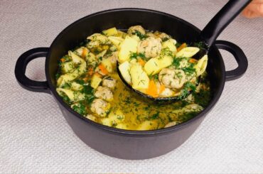 A simple and quick recipe for soup with pasta and meatballs! Cheap and delicious too!