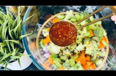 Mixed vegetable salad with sweet chilli sauce dressing/healthy salad for weight loss