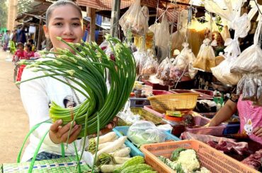 Garlic flower is good for healthy I cook with pig / garlic flower my recipe