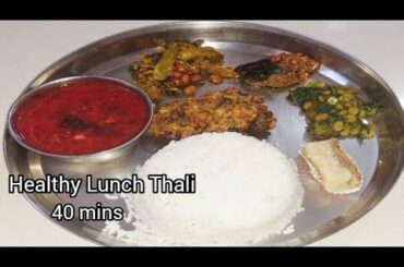 Healthy Lunch Thali | Beetroot Dal | Tindora Fry | Palak Fry | Bhendi Chutney | Spring Onion Pakora